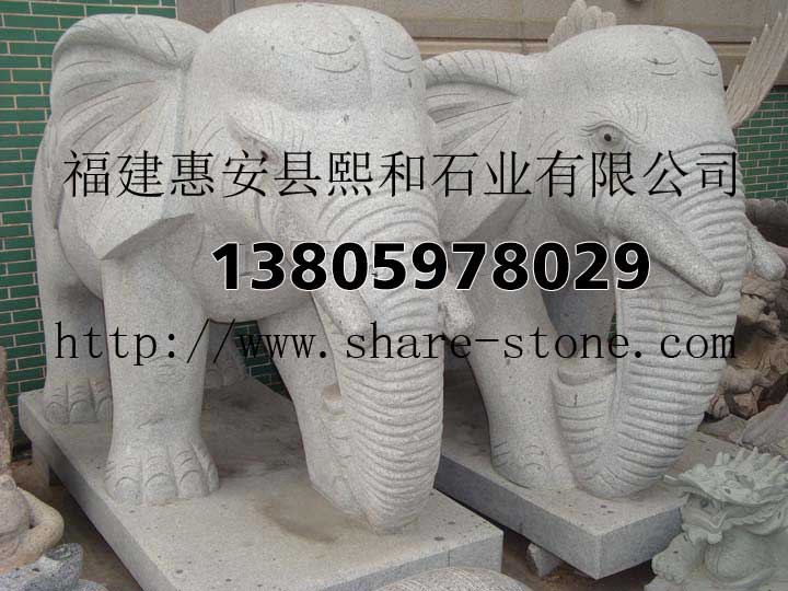 佛教大象雕塑，晚霞红石雕大象招财风水摆件