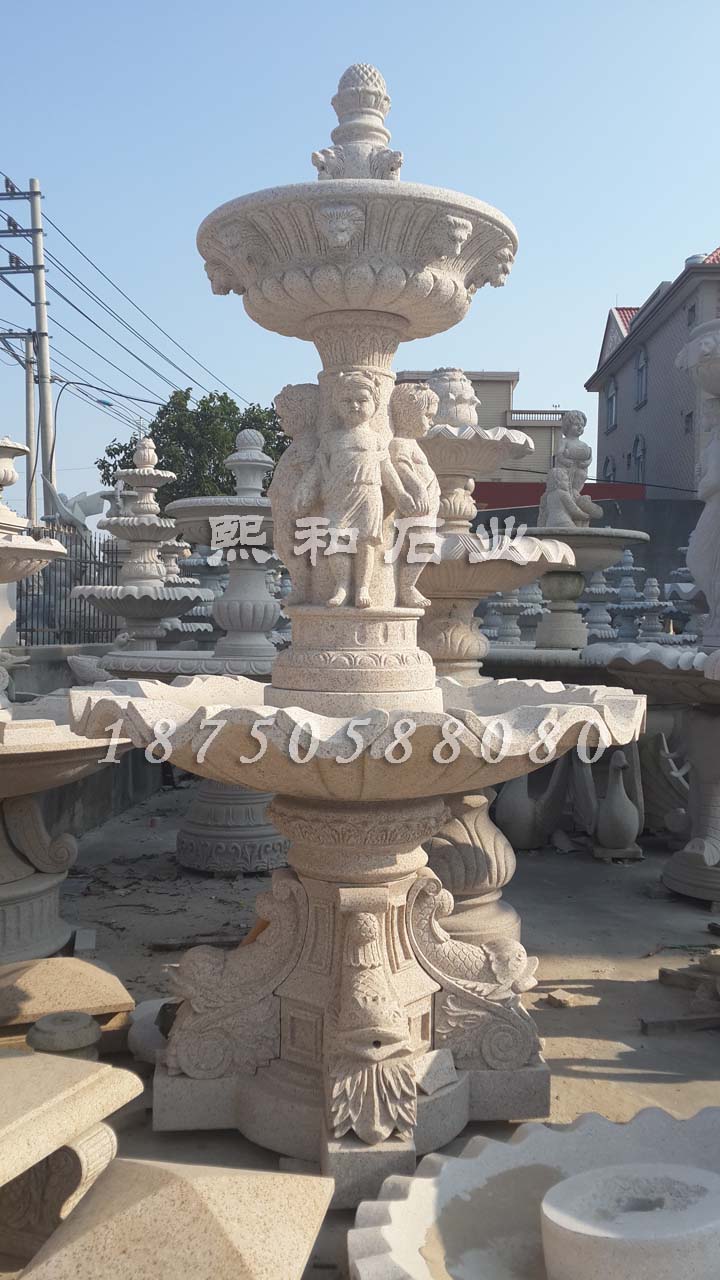 石雕喷泉欧式风水球装饰，欧式水景雕塑喷泉