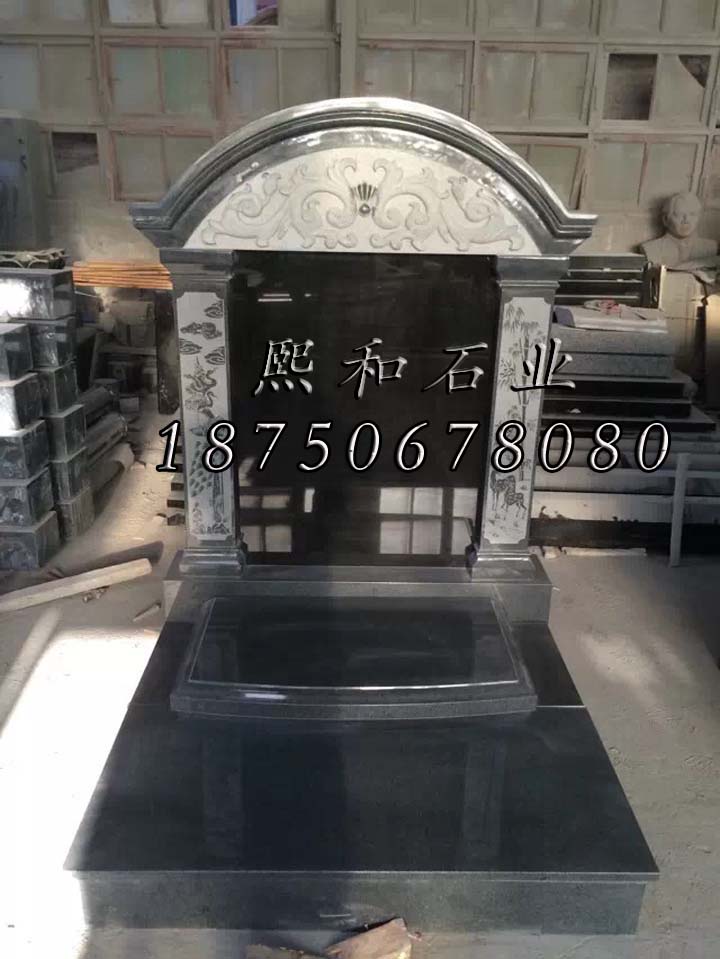 中国黑石材墓碑，石雕墓碑汉白玉